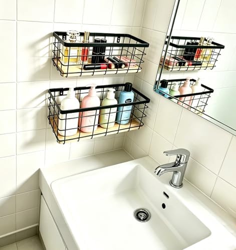 ShabbyDecor Metal Wire Basket for Kitchen Cabinet Pantry Bathroom Set of 2 - Image 6