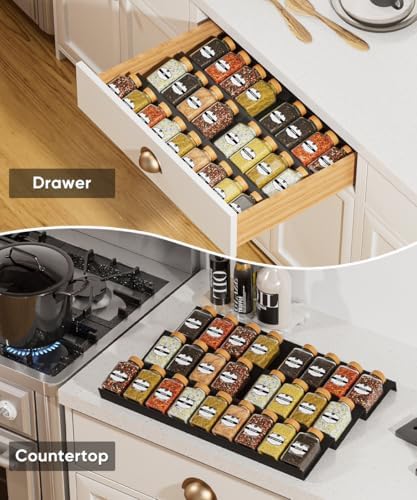 Spice Drawer Organizer, Spice Rack Tray for Kitchen Cabinet, Expandable Seasoning Storage Rack Insert for Drawer/Countertop,9 Pieces Set, Aluminum (Jars Not Included) - Image 7