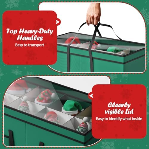 Christmas Figurine Storage Box & Nutcracker Storage Containers with Visible Lid and Dividers, Keeps 8 15"-Figurine Collectibles, Xmas Holiday Decoration Storage Bag, 600D Oxford / Tear-Proof, Green - Image 6