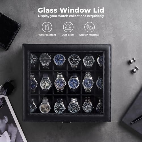 ProCase Watch Box Organizer, 18 Slot Watch Display Case, Allblack - Image 4