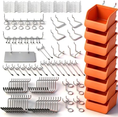 HORUSDY 150 PCS Pegboard Hooks Assortment Kit – 15 Types Heavy Duty Pegboard Accessories with Bins – Fits 1/8 & 1/4 Inch Pegboard Metal Hooks for Garage, Workshop, and Tool Organization by HORUSDY