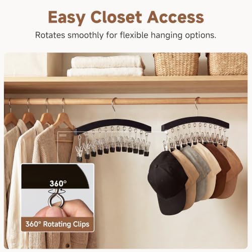 StorageWorks Hat Hanger 2 Pack, Black Cap Organizer Rack with 12 Clips - Image 4