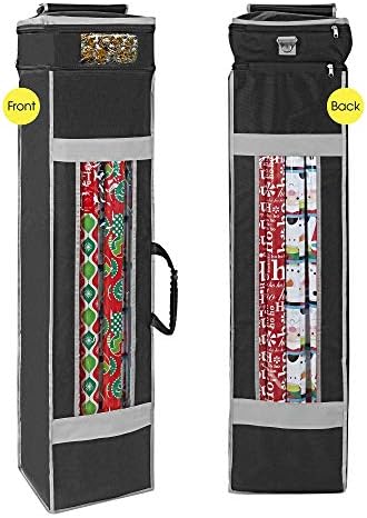 ProPik Holiday Wrapping Paper Storage Organizer Bag with Pocket and Handles Including Hanging Loop Heavy Duty Material with Clear Window 47 X 10 X 10 Inch Fits 40 Inch Long Rolls (Black, 1 Count) by ProPik