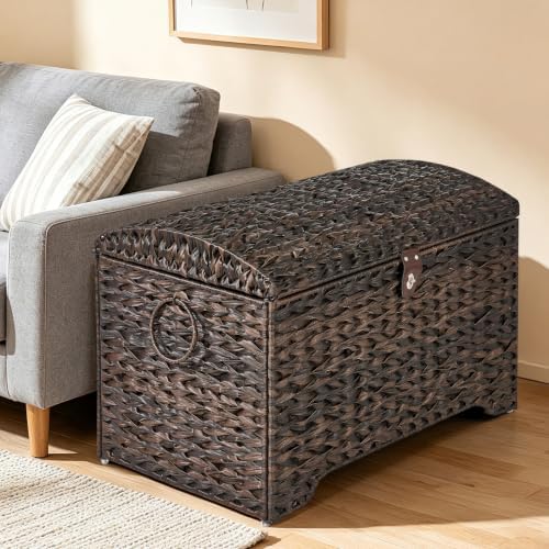220L Handwoven Wicker Storage Basket with Lid, Large Storage Trunk by Honjourai