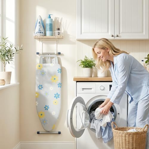 TJ.MOREE Ironing Board Hanger Metal Wall Mount Iron and Ironing Board Holder, Laundry Room Decor and Storage with Large Storage White - Image 2