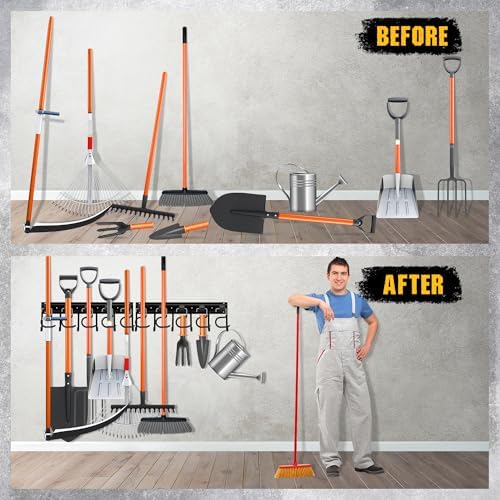 ELEAD 68'' All Metal Adjustable Garden Tool Organizer: Garage Tool Organizer Wall Mount with Black Hooks, Garage Organizers and Storage, Tool Hangers for Shed - Image 6