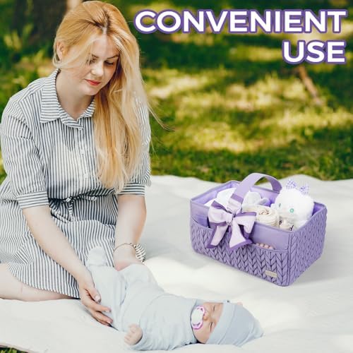 Luxurious Baby Diaper Caddy, Nursery Storage Basket for Newborn Boy and Girl, Travel Baby Basket for Diapers Baby Wipes, Organizer Tote Bag Storage Bin, Baby Shower Gifts (purple) - Image 4