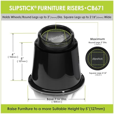 Slipstick CB671 5 Inch Bed Risers/Furniture Raisers with Steel Reinforced Holder Top, Lifts Height 5" (4 Pack) Supports 2,640 Pounds, Round, Black, Stackable with CB674 & CB672 - Image 4