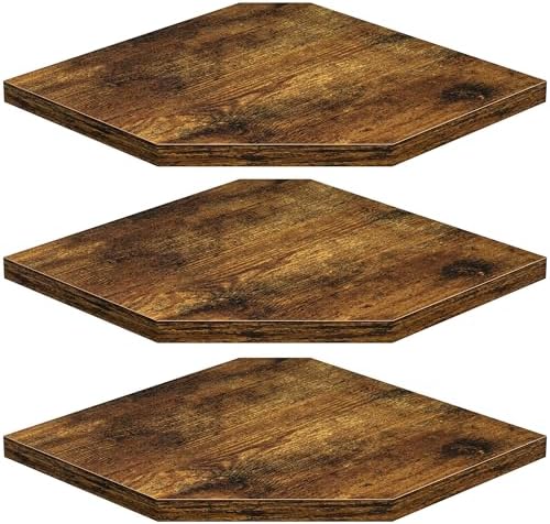 Fun Memories Corner Shelf Wall Mount, Floating Corner Shelves, Set of 3 Corner Wall Shelf Organizer, Rustic Wood Wall Storage Display Shelves for Living Room Bedroom Bathroom Kitchen, Rustic Brown by FunMemories