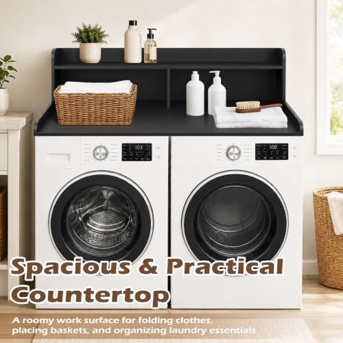 Royxen Laundry Countertop with 2-Tier Shelf Universal Fit, Washer and Dryer Countertop with Storage Space, Shelf Height 11.5 Inches, Solid Wood Core, Black - Image 6
