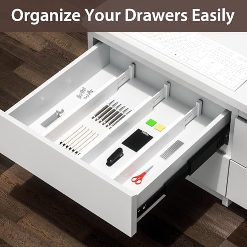 4 Pack Bamboo Drawer Dividers 17-22" Adjustable Kitchen Organizer, White - Image 6