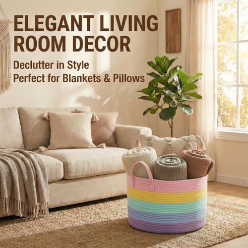 JMvicyroam 115L Extra Large Machine Washable Cotton Rope Blanket Basket - Image 2