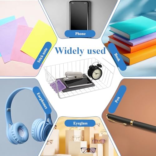 6 Pack Under Shelf Basket, Slide in Wire Hanging Storage Baskets, Slides Under Wire Shelves, Undershelf Hanging Storage Bin Basket for Kitchen, Pantry, Counter, Desk Bookshelf (White) - Image 7