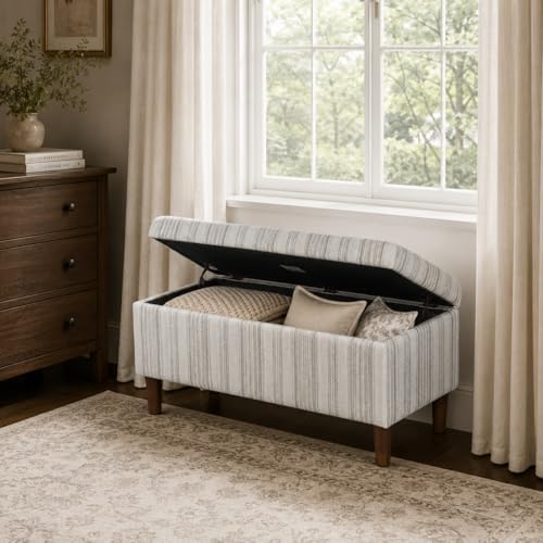 HomePop Malmo 36" Storage Bench - Gray Striped Pattern - Image 4