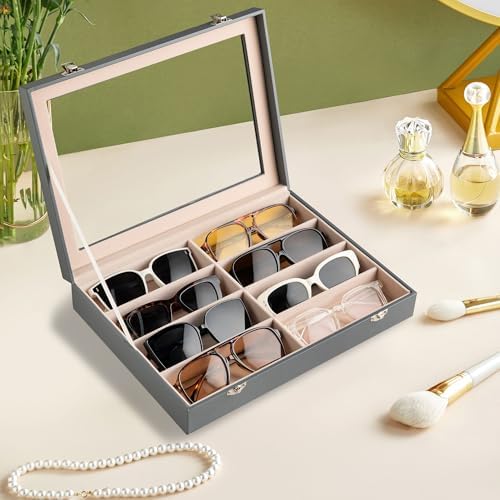 Frebeauty 8-Slot Sunglass Organizer,Sunglass Holder with Clear Lid - Image 2