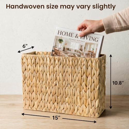 Magazine Holder with Handle, Handwoven Magazine Basket - Image 2