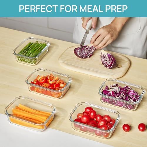 Vtopmart 5Pack 22oz Glass Storage Containers with Lids, Blue - Image 3