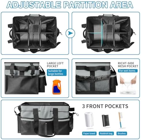 Cleaning Tool Organizer Bag with Handles, Cleaning Caddy, Grey - Image 3
