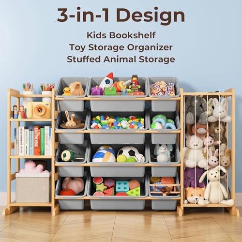 Toy Storage Organizer with Bookshelf and Stuffed Animal Storage - Kids Playroom Organization with 3 Shelves and 12 Bins - Toddler Living Room Toy Box for Collections - Nursery Bedroom Decor Essential - Image 4