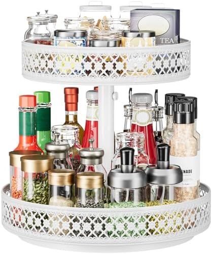 2 Tier Lazy Susan Organizer - Adjustable Rotating Spice Rack 12 inch by OVICAR
