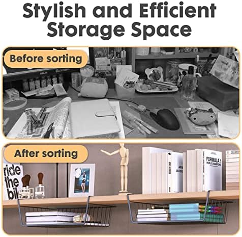 Under Shelf Basket Storage, Steel Under Shelf Hanging Wire Baskets Shelves for Laundry Room Kitchen Desk Pantry Bookshelf (Black, 4 Pack) - Image 6