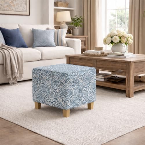 HomePop 18" Classic Square Storage Ottoman - Blue & Cream Modern Floral - Image 2