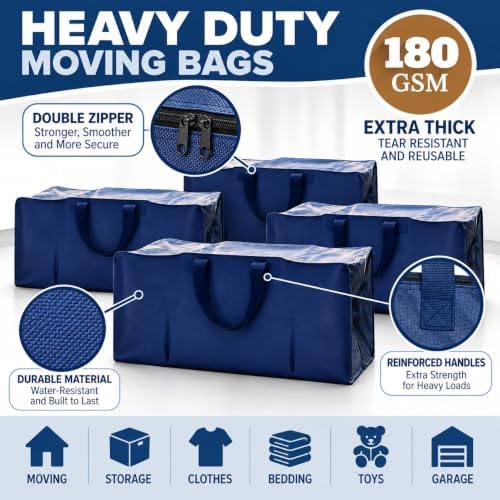 PACKING BAGS 8-Pack XL Moving Bags with Strong Handles & Zippers, Blue - Image 5