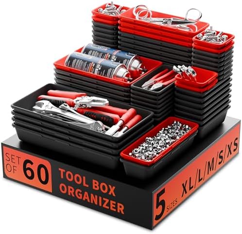Tool Box Organizer Tray, 60 PCS & 5 Sizes, Black and Red by FLYVOLE