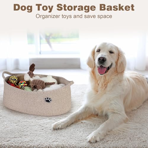 Optish Dog Toy Basket, 30L Toy Box and Bin for Dog Cat Storage, 19.7" X 11" X 7.9" Large Woven Rope Basket for Blankets, Living Room, Bedroom, Brown - Image 2