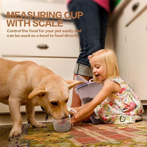 TIOVERY Dog Food Storage Container Small, Cat Food Storage Container Airtight Plastic Dispenser with Graduated Measuring Cup, Pourable Spout and Portable Collapsible Dog Bowl for Pet Food, Birds Seed - Image 5