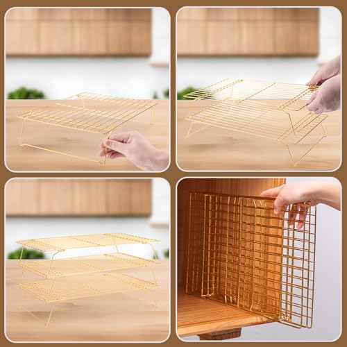 Briout Cooling Rack for Cooking Baking 3 Tiers, 16" x 10" Wire Rack, Gold - Image 5