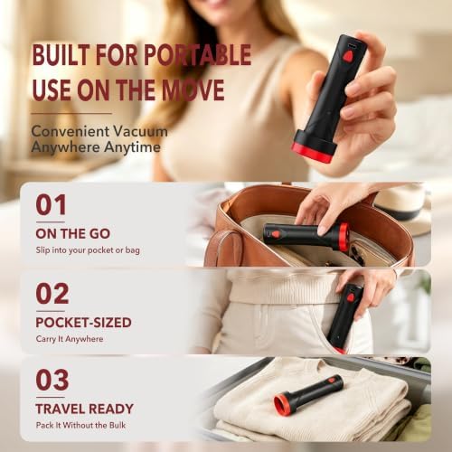 MEIQIHOME 10 Pack PackEase Travel Vacuum Bags 1500mAh Wireless Pump, 80% Compression Space Saver for Luggage, Clear PA+PE Reusable Seal Bags for Clothes, Portable Electric Air Pump for Travel & Home - Image 4