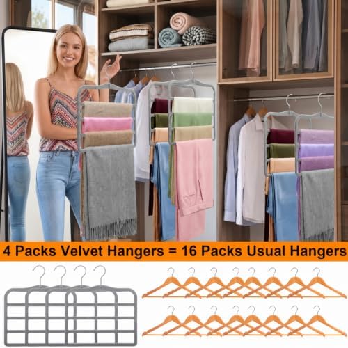 Velvet Pants Hangers Space Saving, 4 Pack Non Slip Closet Organizer - Image 4