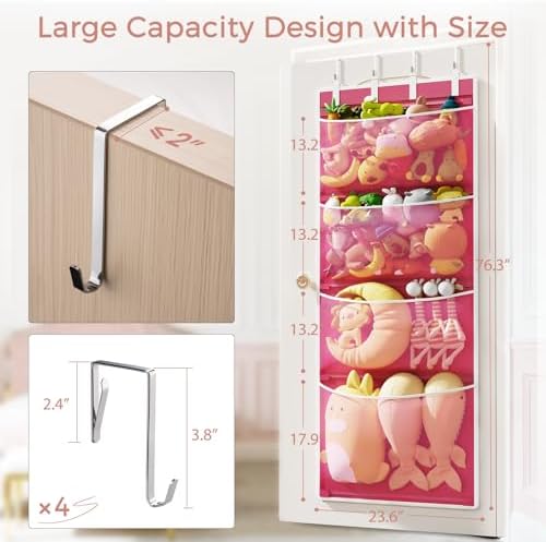 Criusia Over the Door Hanging Organizer, Extra-Large Door Storage Organizer with 4 Deep Mesh Pockets, Space-Saving Hanging Storage for Bedroom & Home Organization, Pink - Image 3