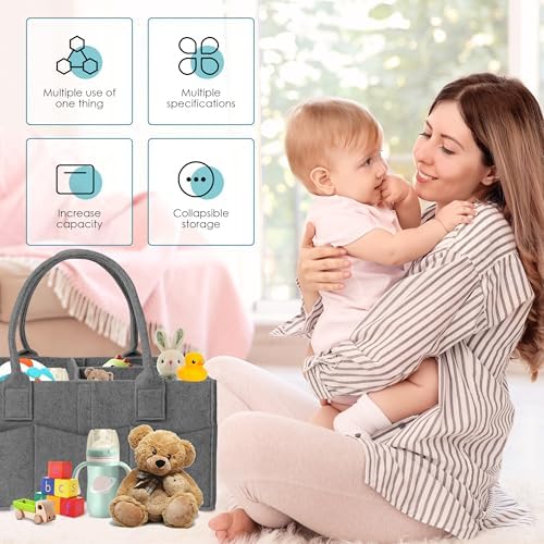 Cute Castle 2 Pack Diaper Caddy Organizer - Portable Baby Caddy Organizer with Handle, Nursery Storage Bin and Car Organizer for Girls, Boys - Baby Gift Basket - Dark Grey, Large - Image 3