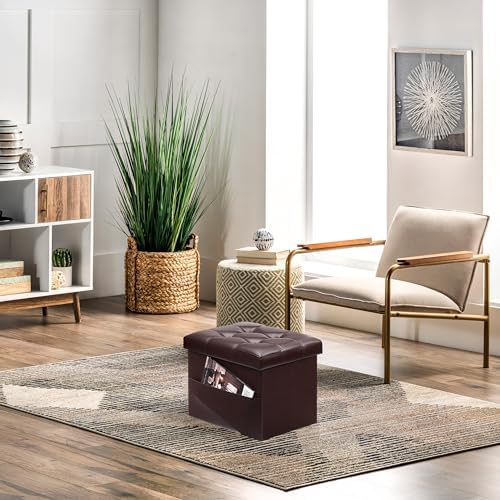 AmasSmile Ottoman with Storage,Folding Chest, 16" Leather,Brown 2 Pack - Image 4