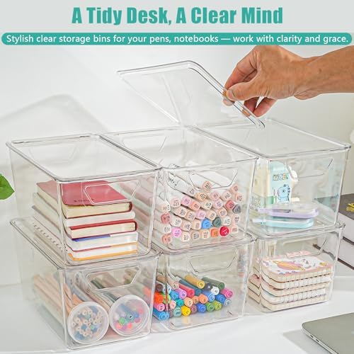 6 Pack Medium Clear Storage Bins with Lids, Plastic Arts and Craft Storage Containers, Stackable Clear Plastic Craft Storage Bins with Handles for Classroom Storage Organization,Kitchen, Fridge,Office - Image 5