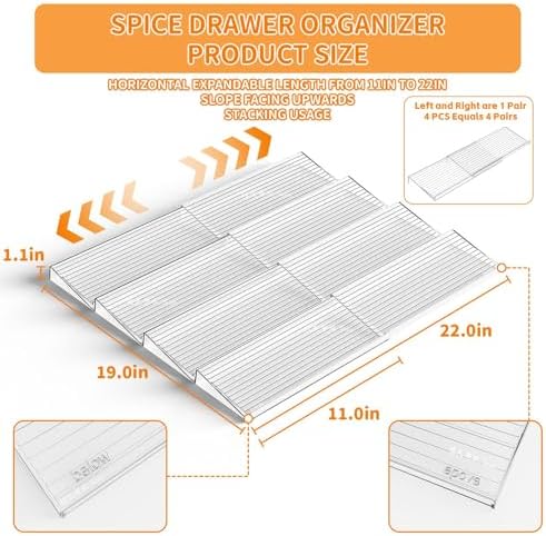 Yieach 8 Pack Adjustable In Drawer Spice Organizer - Expandable From 11'' to 22'' - Acrylic Drawer Seasoning Organizer,Clear Spice Organization Tray for Cabinet Drawers Condiment,Nail Polish and Jar - Image 3