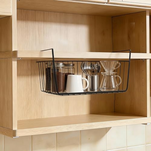 2Pcs Under Shelf Basket Metal Wire Under Cabinet Basket for Kitchen Pantry - Image 2