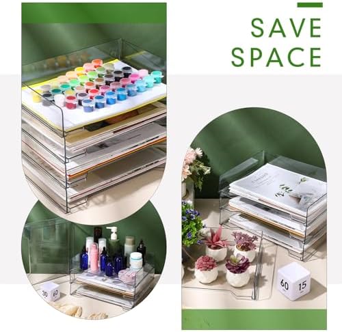 DoubleFill 4 Pcs Stackable Letter Tray Plastic Paper Tray, Clear - Image 5