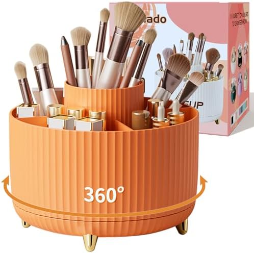 fanado 360° Rotate Makeup Brush Holder Organizer, Makeup Organizers Countertop, Makeup organization and Skincare Storage for Vanity, Desktop, Bathroom (Orange) by Unknown