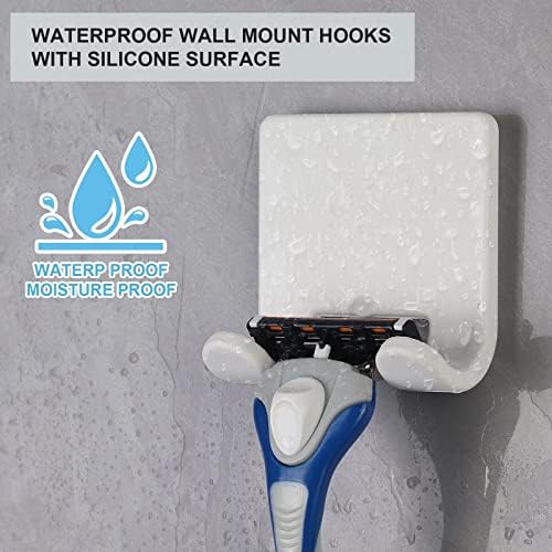 VANZAVANZU Razor Shaver Holder for Shower Wall Adhesive Hooks for Hanging, Bathroom Silicone Waterproof Shower Hooks Hair Brush Holder for Towel (4 Pack-White) - Image 3
