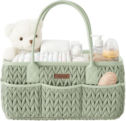 Konssy Baby Diaper Caddy Organizer, Braided Quilted Design with PU Handles by Konssy