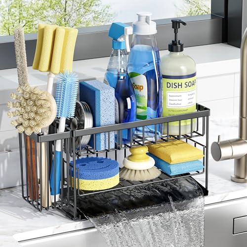 Cisily 2-Tier Kitchen Sink Caddy Organzier Rack with Dish Brush Sponge Holder by CISILYHOMELIFE