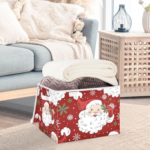 Christmas Santa Claus Storage Bins with Lids and Carrying Handle,Foldable Storage Boxes Organizer Containers Baskets Cube with Cover for Home Bedroom Closet Office - Image 5