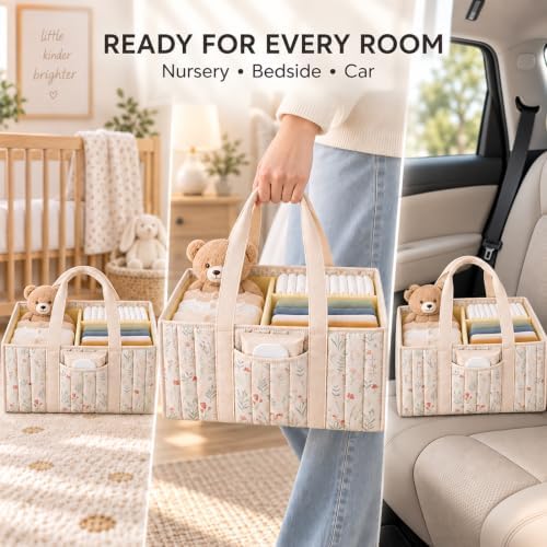 Floral Diaper Caddy Organizer, Baby Essentials Storage Basket - Image 6