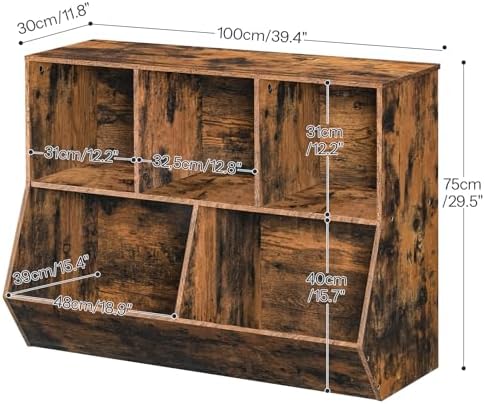 HOOBRO Kids Bookshelf, Bookcase Footboard, Toy Storage Cubby, Children's Toy Shelf, 39.4" L Toy Storage Cabinet, Fit for Children's Room, Playroom, Hallway, Kindergarten, Rustic Brown BF132CW01 - Image 3