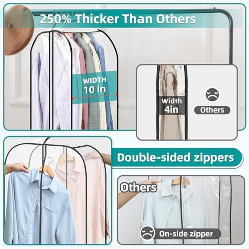 LANDNEOO 6 Pack Clear Garment Bags for Hanging Clothes with Zippers on Double Sides - 10'' Clothes Storage for Coat, Dress, and Fur in Closet - 60'' Long Suit Bags - Image 4
