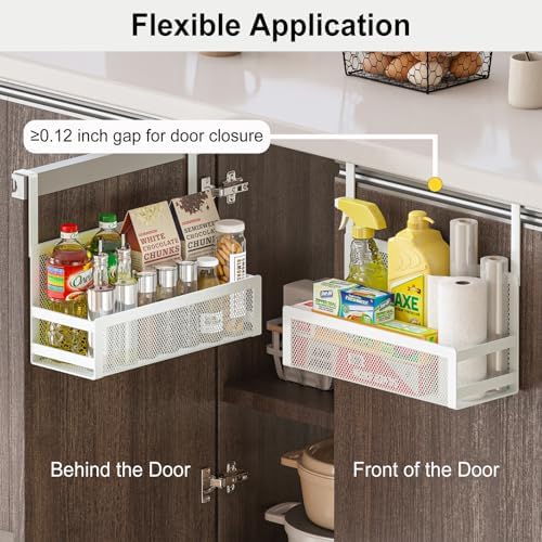 Hanging Bathroom Baskets Fine Mesh Wire Storage Basket Over Cabinet Door Organizer No Drilling Required for Kitchen Bathroom Office, 2 Larges, White - Image 4