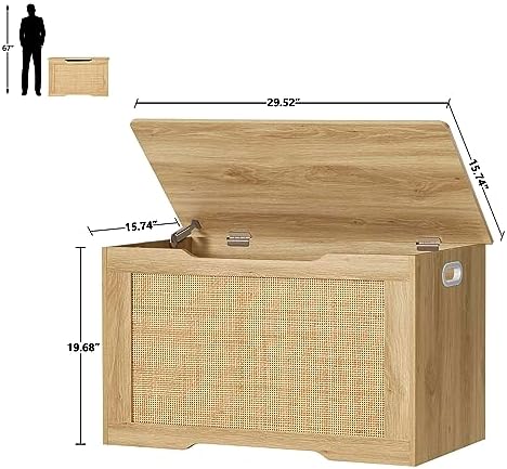 usikey 29.5” Storage Chest, Storage Bench with Storage, Toy Box with 2 Safety Hinges, Toy Chest for Bedroom, Shoe Bench, Supports 220 lb, for Living Room, Entryway, Natural - Image 3